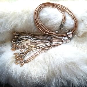 NEW! Beautiful Multi-Strand Beaded Necklace in Cream, Caramel and Silver NWOT